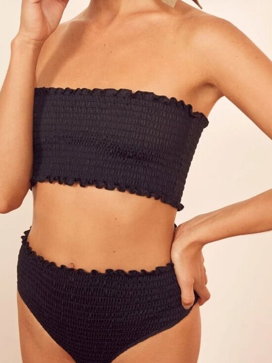 Reformation Other - Reformation Black Smocked Bandeau Bikini Top